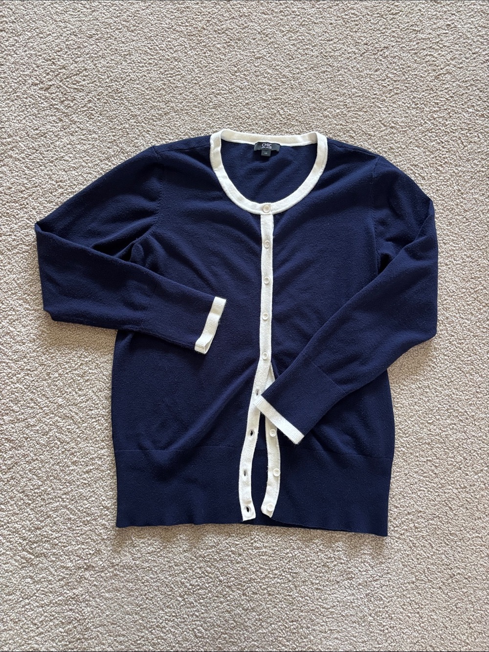 Jacob Navy Cardigan with Cream Trim
